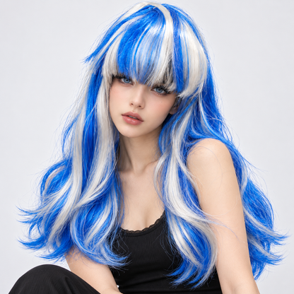 Blue & Silver Highlight Cosplay Wig | Two-Tone Fancy Dress Hair Wig for Halloween, Anime-Inspired Costumes & The