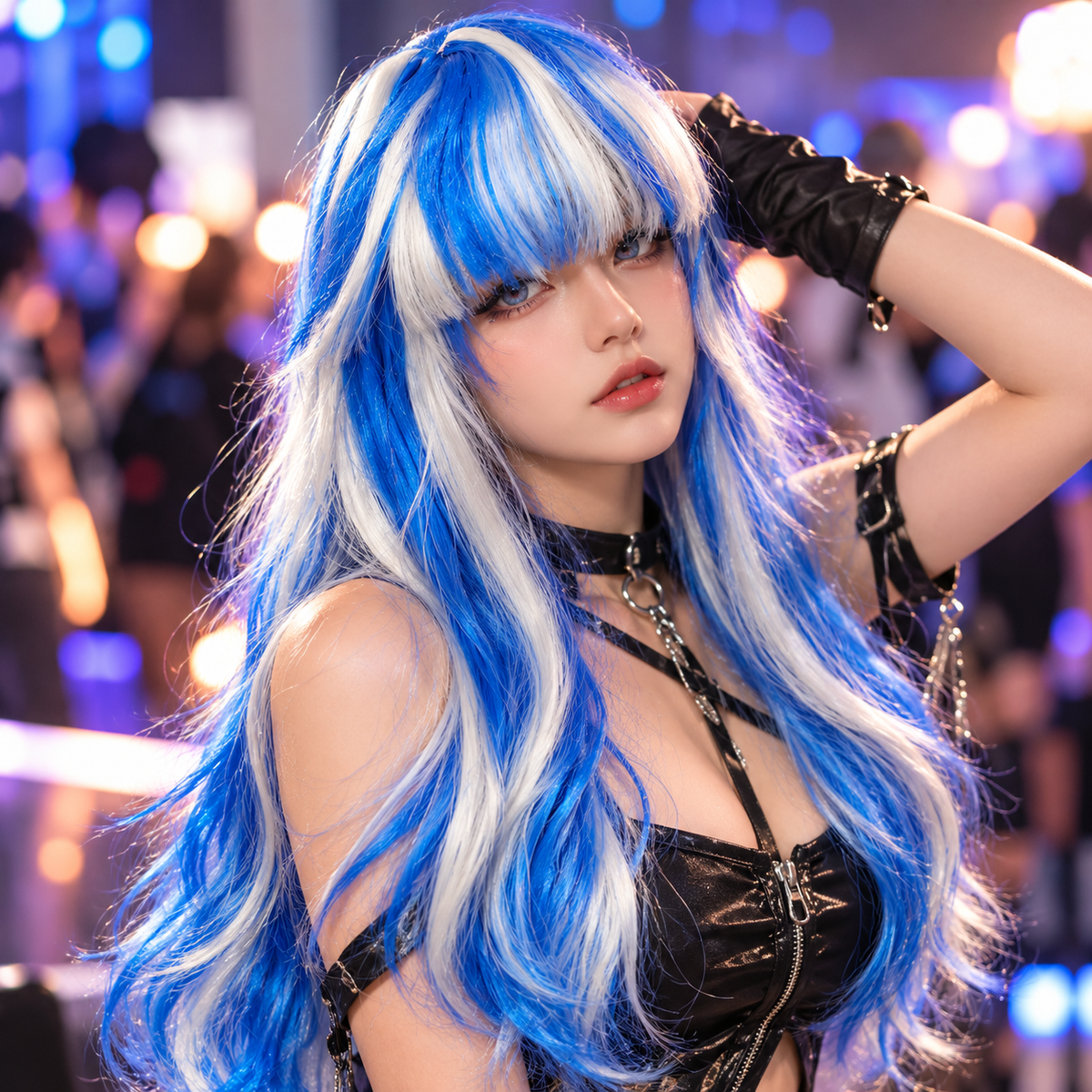 Blue & Silver Highlight Cosplay Wig | Two-Tone Fancy Dress Hair Wig for Halloween, Anime-Inspired Costumes & The