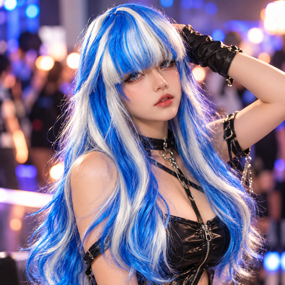 Blue & Silver Highlight Cosplay Wig | Two-Tone Fancy Dress Hair Wig for Halloween, Anime-Inspired Costumes & The