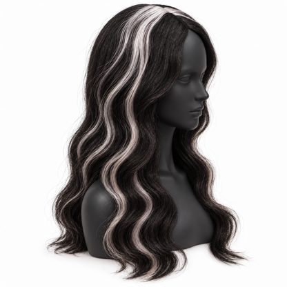 Black & Red Highlight Body Wave Wig | Long Wavy Cosplay Wig for Halloween, Fancy Dress & Theme Parties