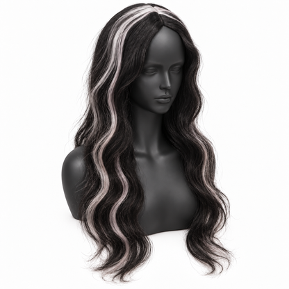Black & Red Highlight Body Wave Wig | Long Wavy Cosplay Wig for Halloween, Fancy Dress & Theme Parties