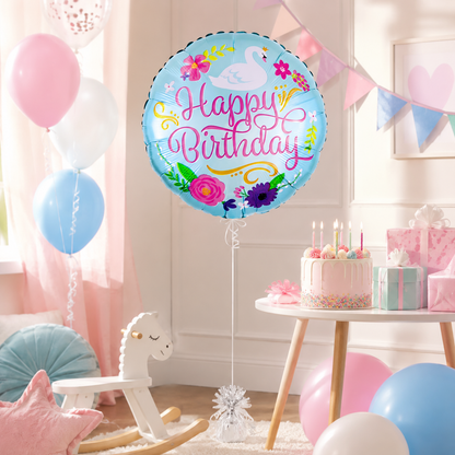 18" Happy Birthday Floral Swan Balloon