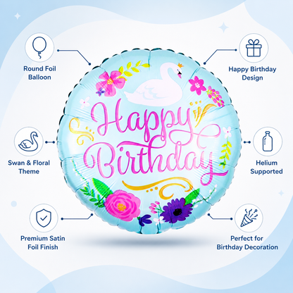 18" Happy Birthday Floral Swan Balloon