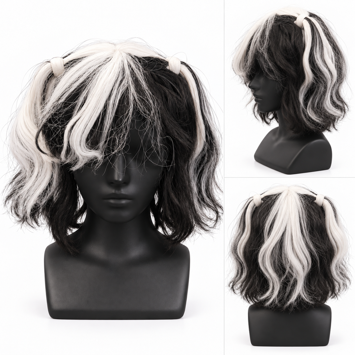 Black & White Twin Tails Cosplay Wig | Two-Tone Fancy Dress Wig for Halloween, Anime-Inspired Costumes & Them