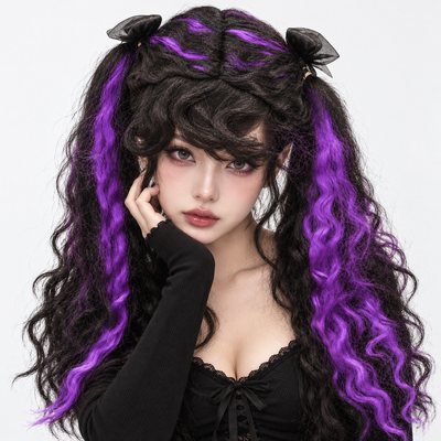 Gothic Black & Purple Twin Tails Wig | Two-Tone Cosplay Wig for Halloween, Fancy Dress & Theme Parties