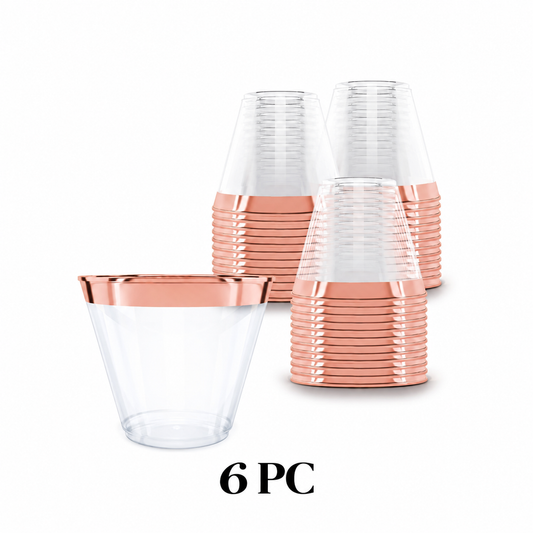 Clear Drinking Glasses with Rose Gold Rim - 6PC