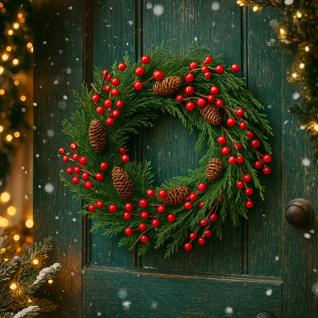 Christmas Wreath with Red Cherries 18”