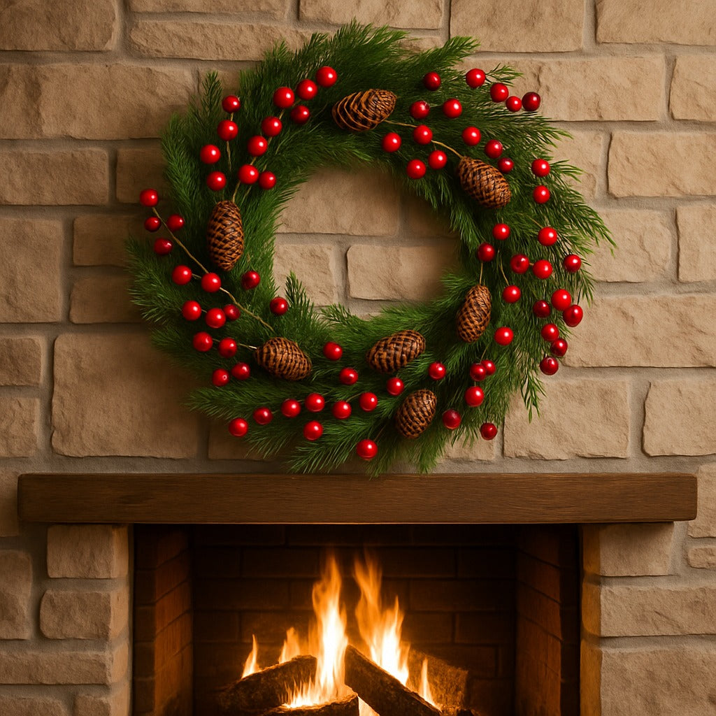 Christmas Wreath with Red Cherries 18”