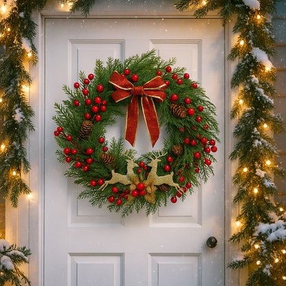 Christmas Wreath with Red Cherries 18”