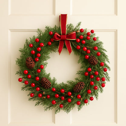 Christmas Wreath with Red Cherries 18”