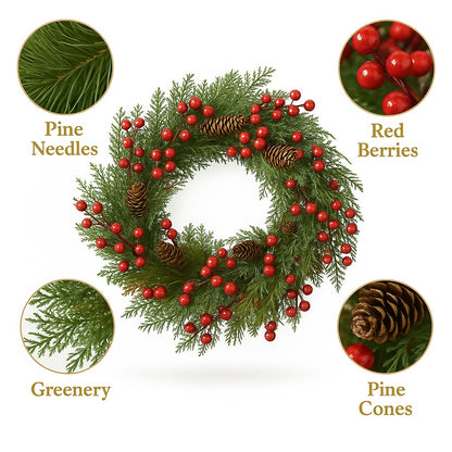 Christmas Wreath with Red Cherries 18”