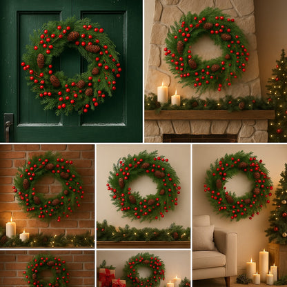 Christmas Wreath with Red Cherries 18”