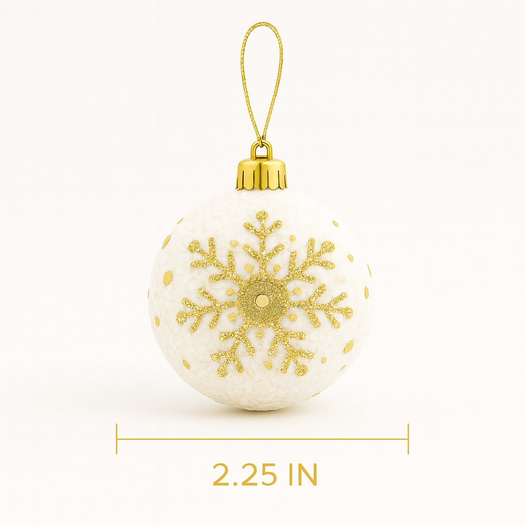 Christmas Glitter White Balls with Golden Snowflakes - 6PC