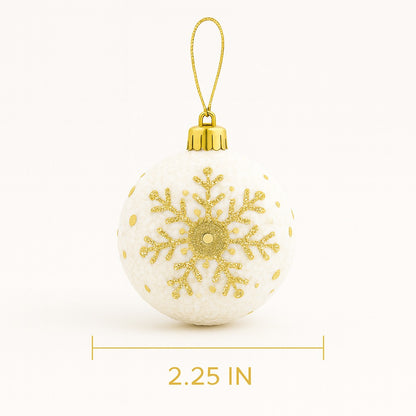 Christmas Glitter White Balls with Golden Snowflakes - 6PC