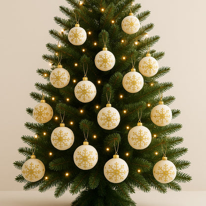 Christmas Glitter White Balls with Golden Snowflakes - 6PC