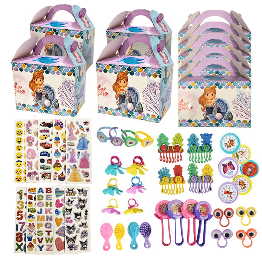 Mermaid Theme Treat Boxes w/ Mixed Return Gift Favors Combo Set - 60PC