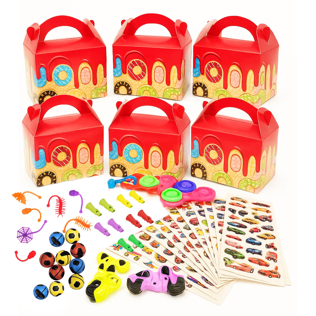 Donut Theme Treat Boxes with Mixed Return Gift Favors Combo Pack - 60PC
