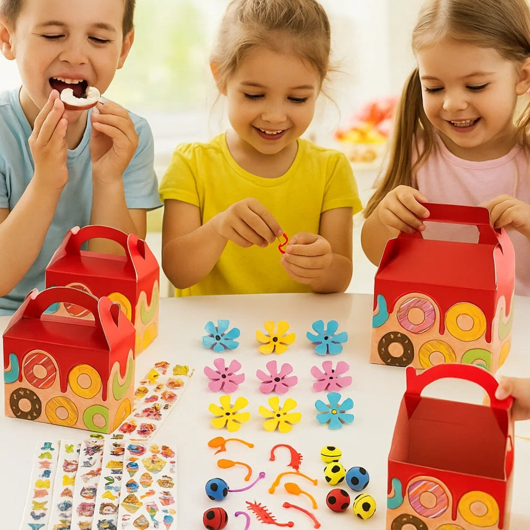 Donut Theme Treat Boxes with Mixed Return Gift Favors Combo Pack - 60PC