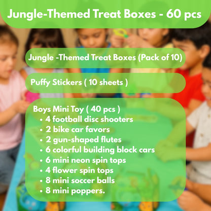Jungle Animal Theme Treat Boxes with Mixed Return Gift Favors Combo Pack - 60PC