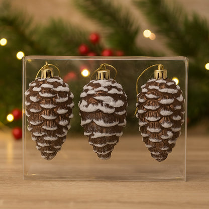 Artificial Christmas Pine Cones with Snow Dust - 3PC