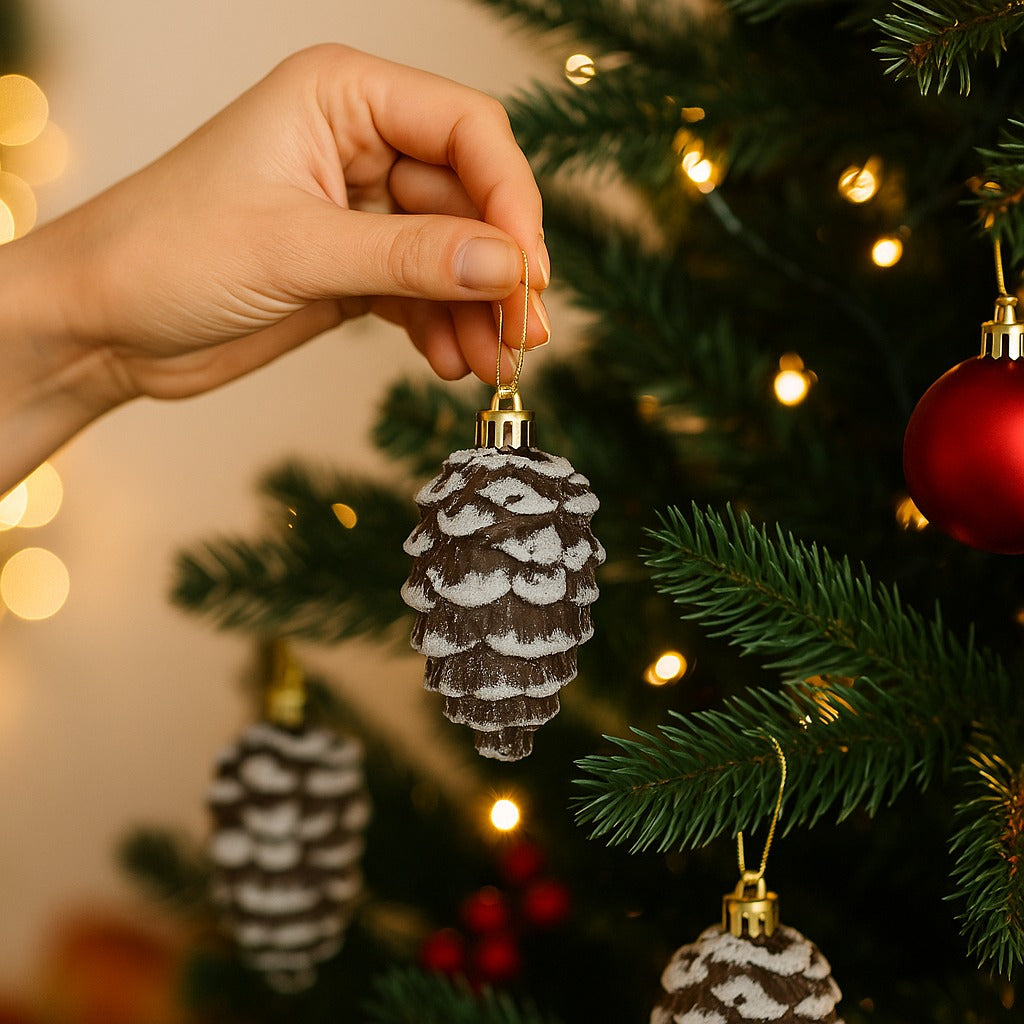 Artificial Christmas Pine Cones with Snow Dust - 3PC
