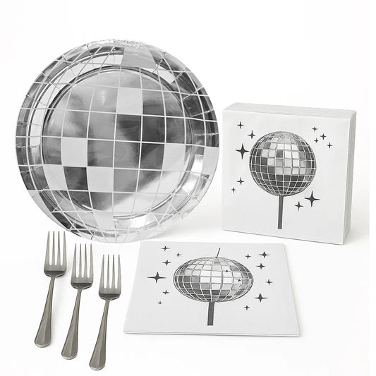 Disco Tableware Set w/Plates, Napkins & Forks - 9 inches - 50PC