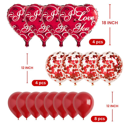 I Love You Heart Shaped Foil Balloon with Confetti Balloons Set - Pack of 16