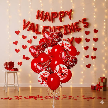 I Love You Heart Shaped Foil Balloon with Confetti Balloons Set - Pack of 16