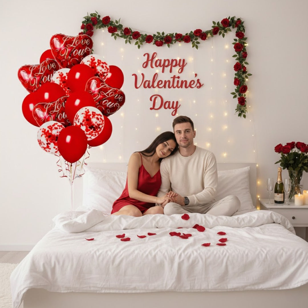 I Love You Heart Shaped Foil Balloon with Confetti Balloons Set - Pack of 16