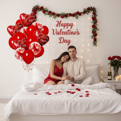 I Love You Heart Shaped Foil Balloon with Confetti Balloons Set - Pack of 16