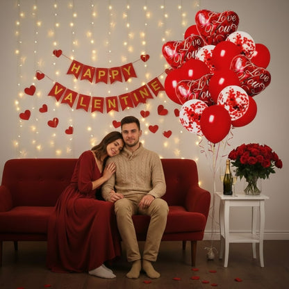 I Love You Heart Shaped Foil Balloon with Confetti Balloons Set - Pack of 16