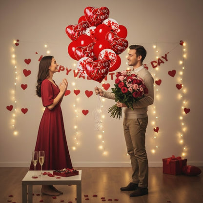 I Love You Heart Shaped Foil Balloon with Confetti Balloons Set - Pack of 16