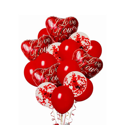 I Love You Heart Shaped Foil Balloon with Confetti Balloons Set - Pack of 16