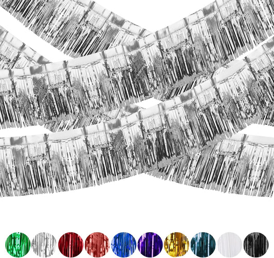 Metallic Foil Fringe Silver Garland Set for Wall Hanging Decoration - 4PC