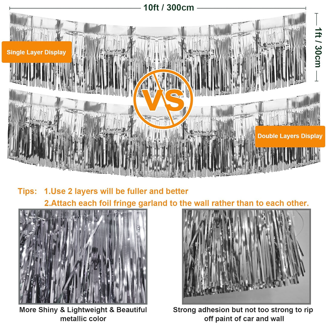 Metallic Foil Fringe Silver Garland Set for Wall Hanging Decoration - 4PC