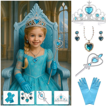 Frozen Gloves, Tiara, Wand, Necklace, Earrings Set - 5PC