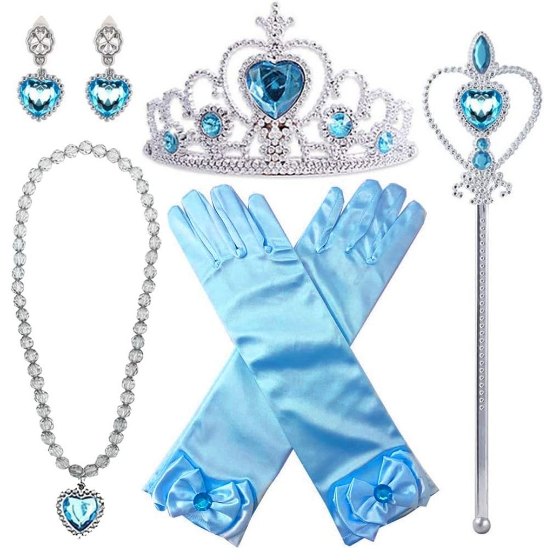 Frozen Gloves, Tiara, Wand, Necklace, Earrings Set - 5PC