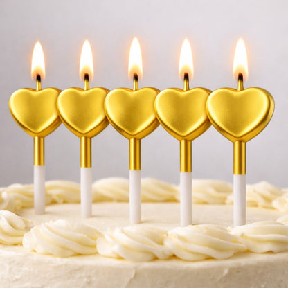 Glossy Golden Heart Shape Candle on Stick - 5PC