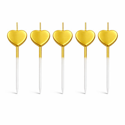 Glossy Golden Heart Shape Candle on Stick - 5PC