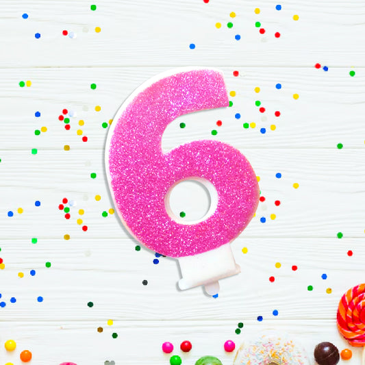Glitter 6th Pink Birthday Candle - 1PC