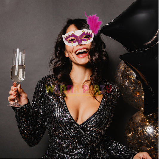 Glittery Eye Mask With Feathers Pink