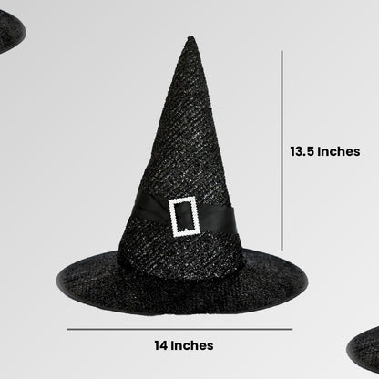 Black Fancy Witch Hat with Glitter For Halloween - 1PC