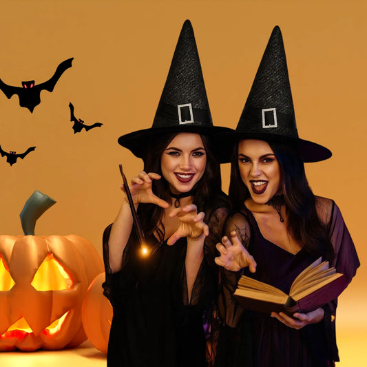 Black Fancy Witch Hat with Glitter For Halloween - 1PC