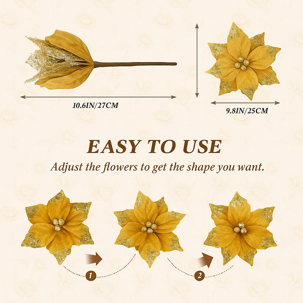 Large Golden Poinsettia Leaves with Golden Glitter - 1PC
