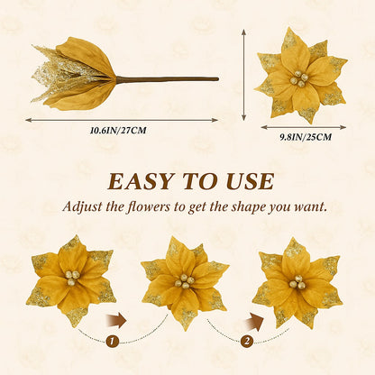 Large Golden Poinsettia Leaves with Golden Glitter - 1PC