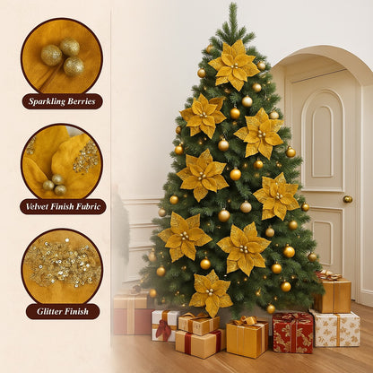 Large Golden Poinsettia Leaves with Golden Glitter - 1PC