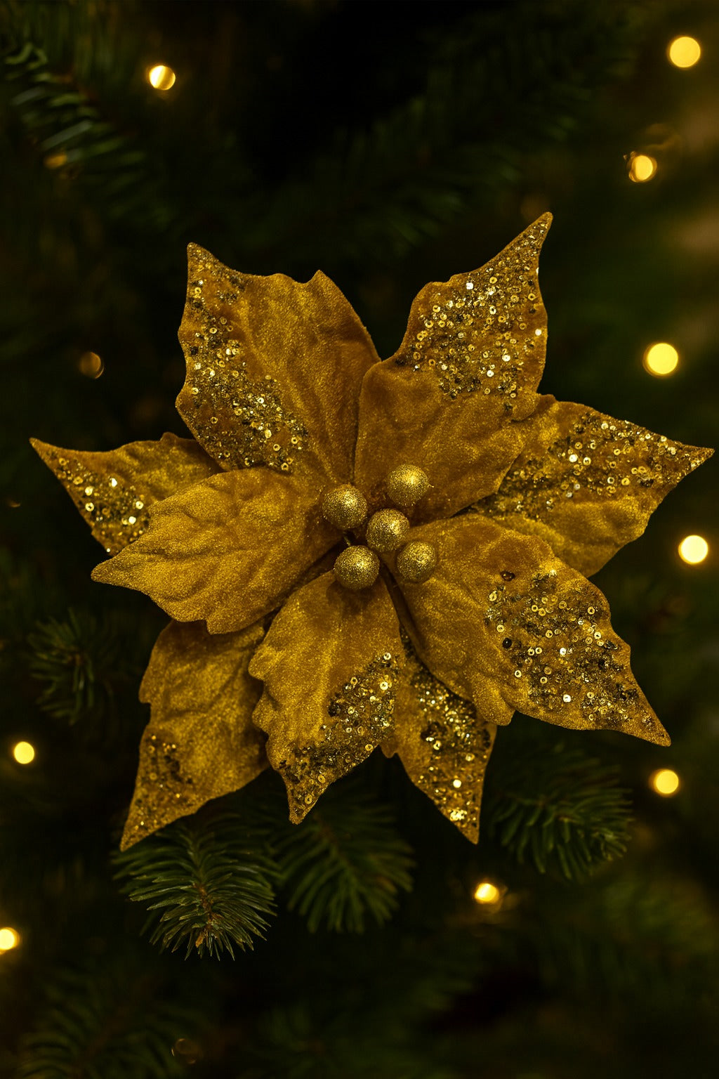 Large Golden Poinsettia Leaves with Golden Glitter - 1PC