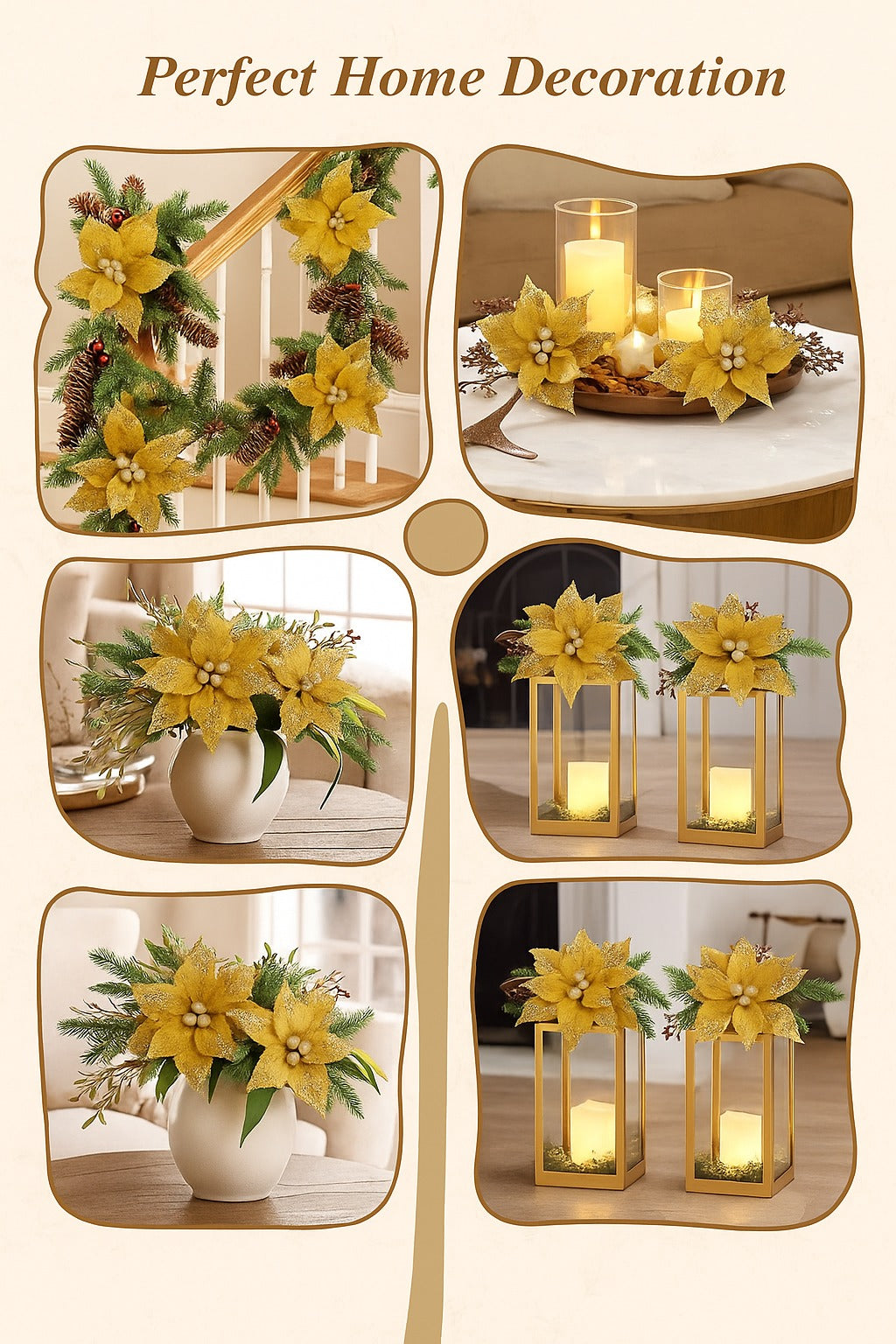 Large Golden Poinsettia Leaves with Golden Glitter - 1PC