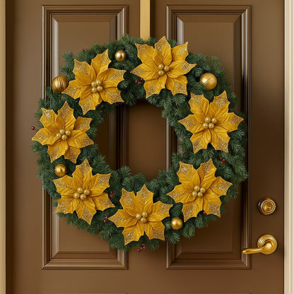 Large Golden Poinsettia Leaves with Golden Glitter - 1PC