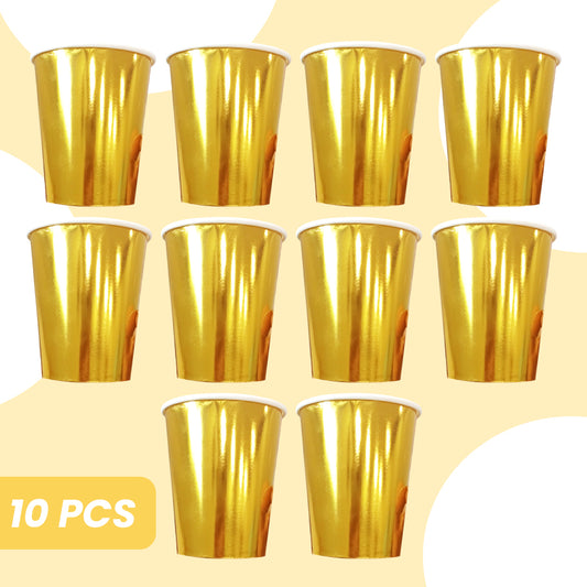Golden Paper Party Cups - 250ML - 10PC